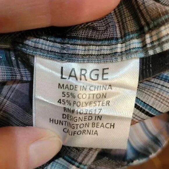 COASTAL MEN'S Black/Gray/White/Turquoise/Tan Plaid Cotton Blend Snap Front Shirt - Picture 3 of 11